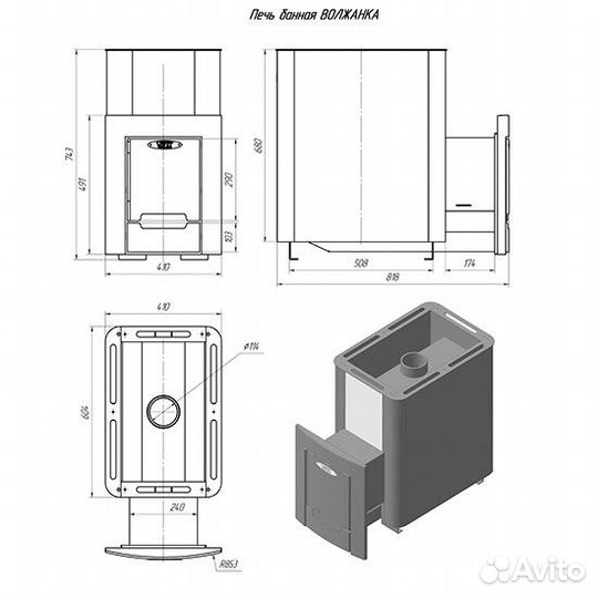 Печь банная Волжанка, Порта, со стеклом, камины