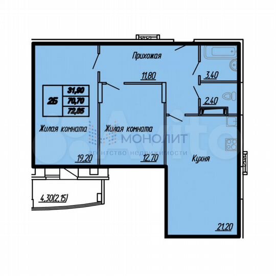 2-к. квартира, 72,9 м², 17/18 эт.