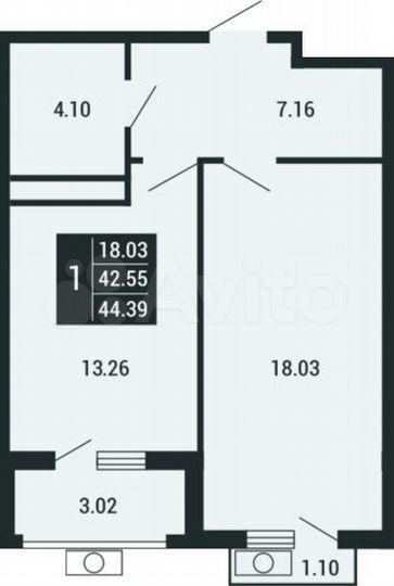 1-к. квартира, 44,4 м², 4/4 эт.