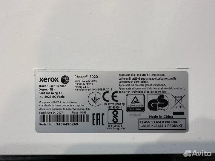 Принтер лазерный Xerox phazer 3020