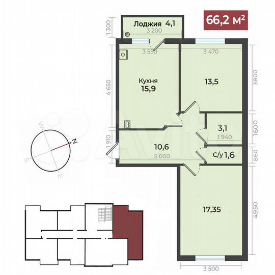 2-к. квартира, 66,1 м², 10/15 эт.