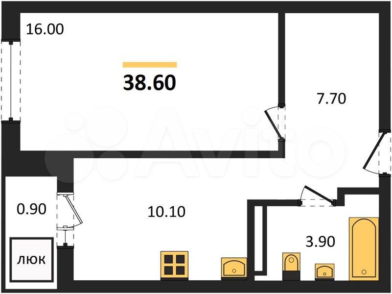 1-к. квартира, 38,6 м², 16/16 эт.