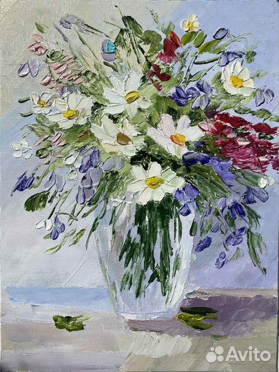 Картина маслом полевые цветы