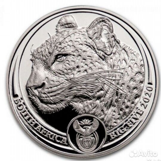 Серебряная монета леопард большая пятёрка юар