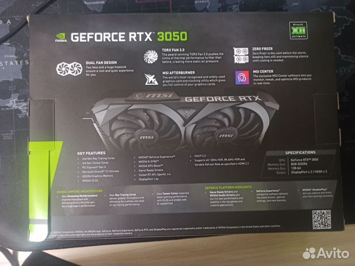 Видеокарта MSI geforcertx 3050 8Гб ventus 2X 8G OC