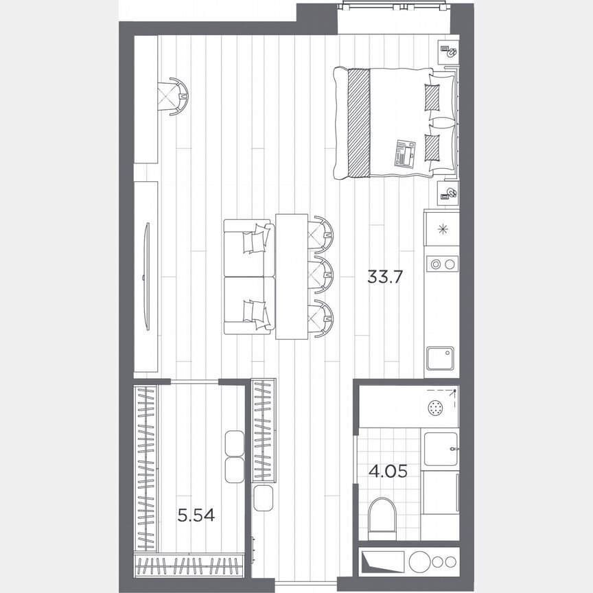Апартаменты-студия, 43,3 м², 9/14 эт.