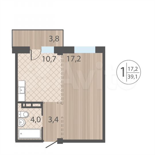 1-к. квартира, 39,1 м², 10/12 эт.