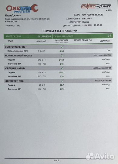 Ремонт насос-форсунки Iveco E5 0414703008