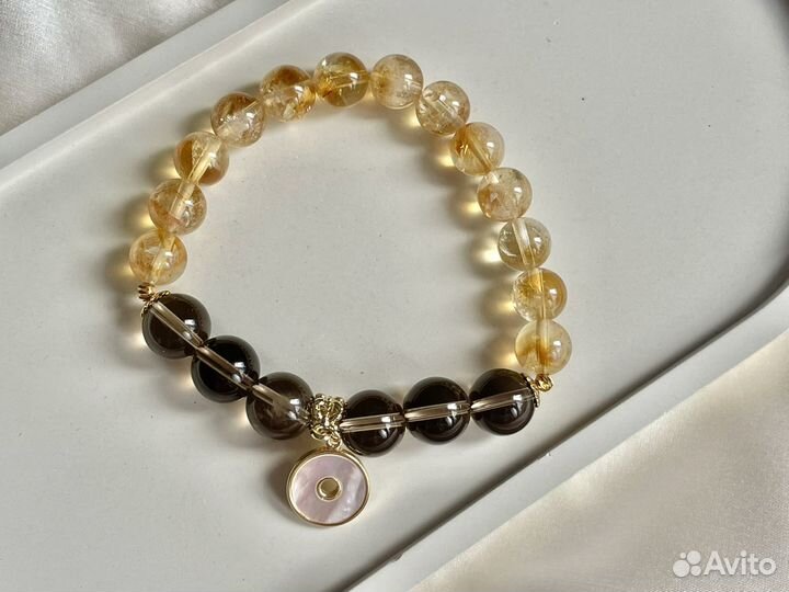 Цитрин раухтопаз браслет женский