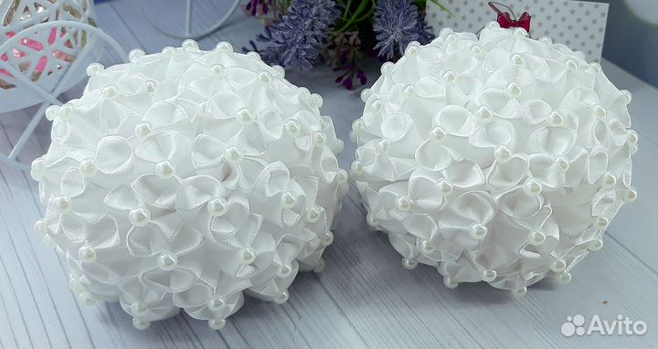 Белые банты для волос,ручная работа