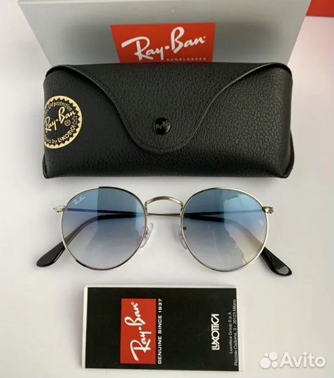 Солнцезащитные очки ray ban round metal голубые