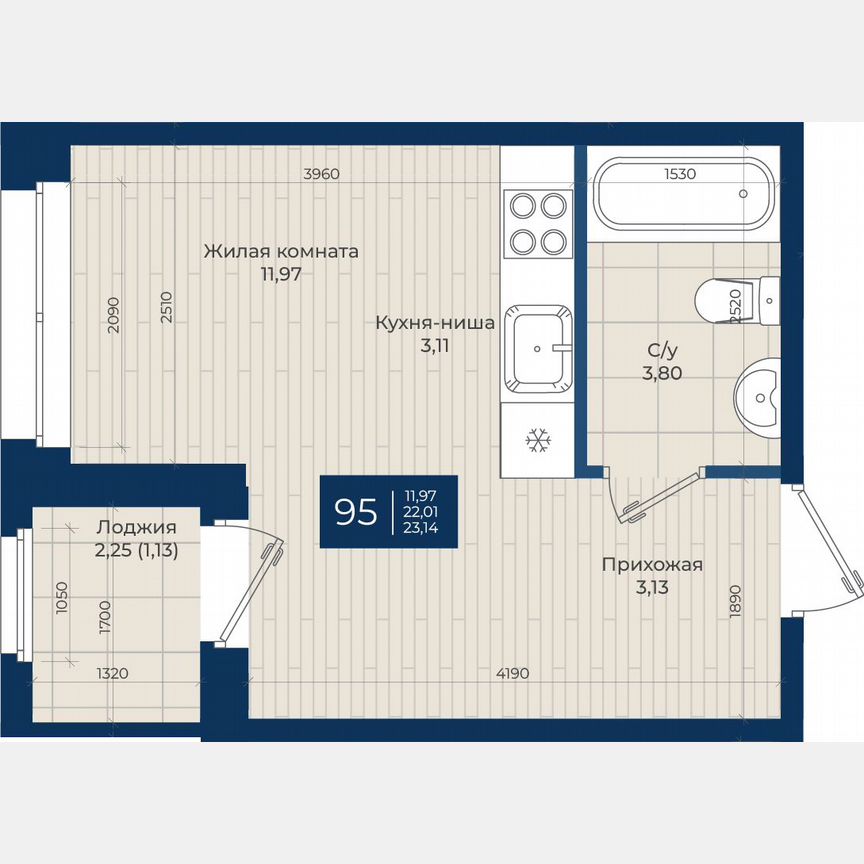Квартира-студия, 23,1 м², 3/12 эт.