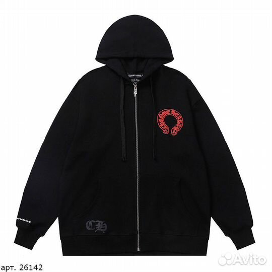 Зип худи Chrome Hearts red chrome Черное