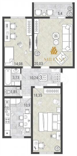 3-к. квартира, 81,2 м², 4/9 эт.