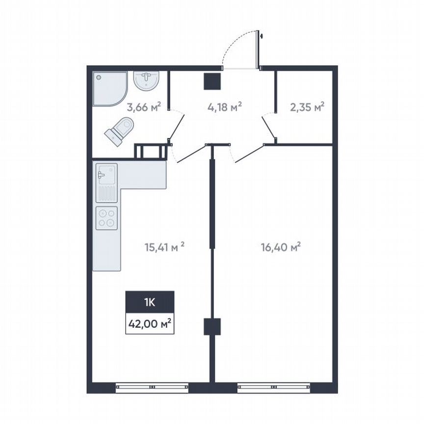 1-к. квартира, 42 м², 15/18 эт.