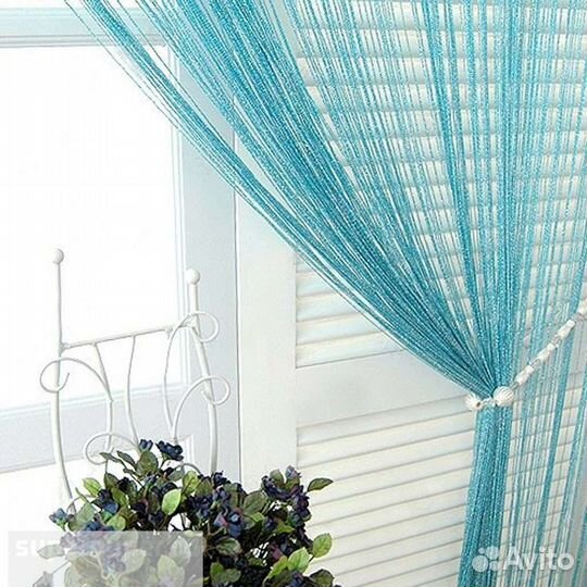Шторы нити кисея голубые