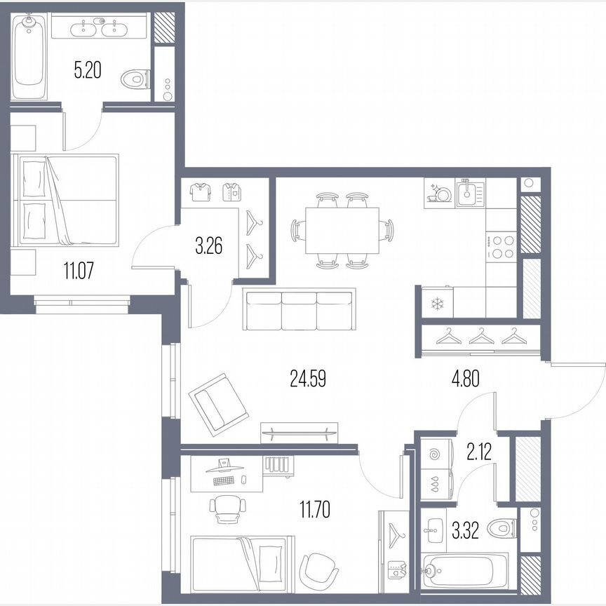 2-к. квартира, 66,1 м², 9/10 эт.