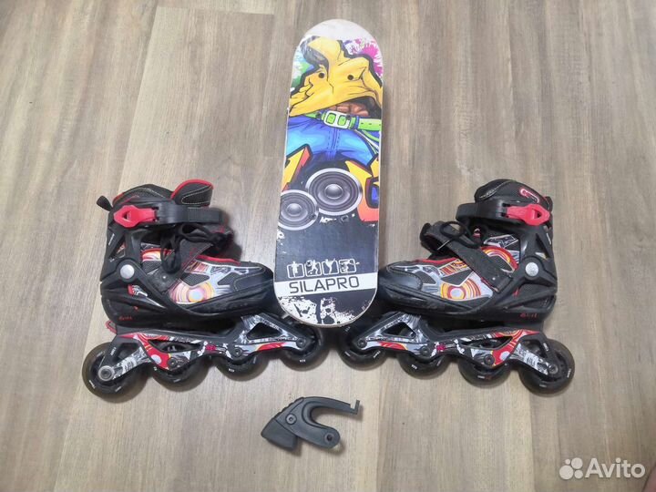 Роликовые коньки детские раздвижные и скейт борд