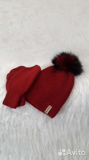 Шапка и варежки из пуха норки