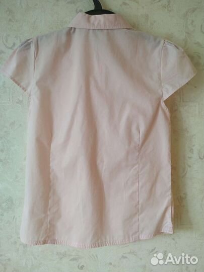 Рубашка блузка нарядная школьная 140 розовая