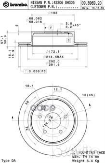 Диск тормозной Standard зад 09896920 Brembo