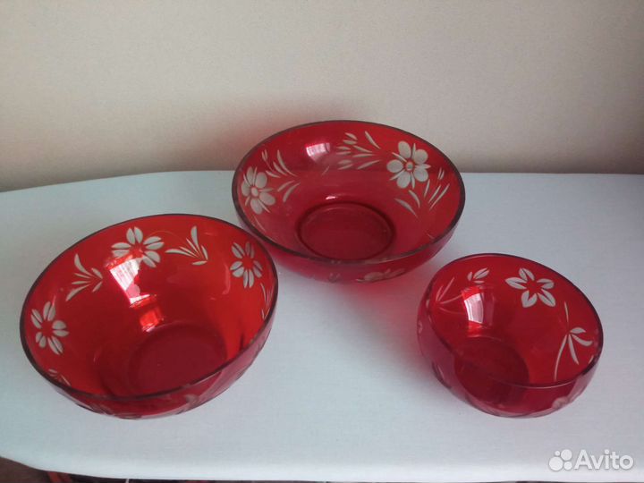 Салатники (конфетницы) красное стекло СССР