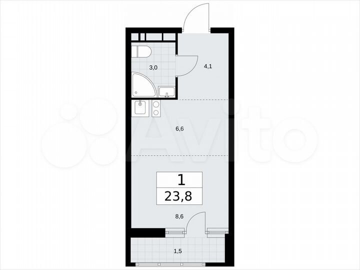 Квартира-студия, 23,8 м², 4/10 эт.