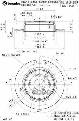 Диск тормозной honda CR-V II 02-06 задний D282