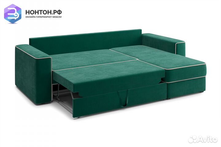 Диван угловой дельфин Берген изумрудный