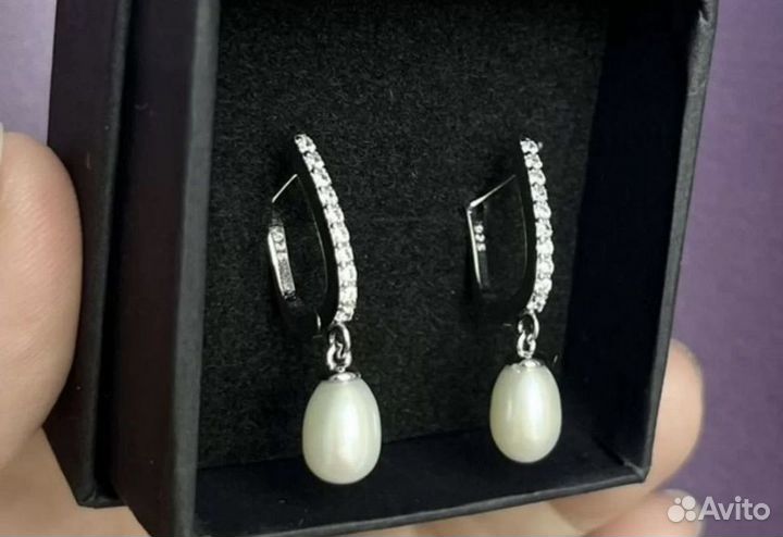 Серьги жемчуг натуральный классика