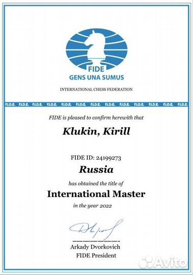 Тренер по шахматам (Международный Мастер)