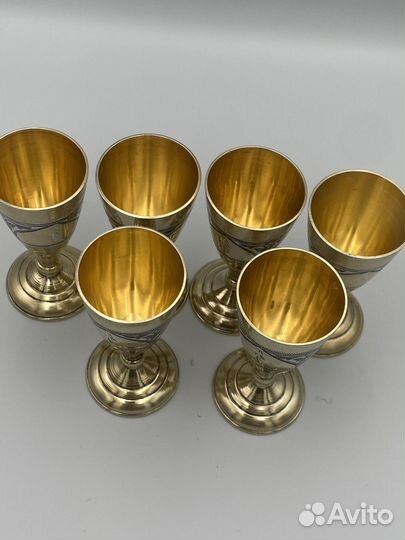Рюмки 875 проба серебро с позолотой, 209 грамм