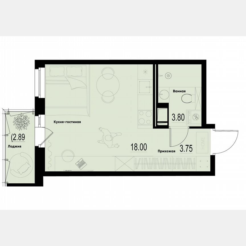 Квартира-студия, 26,4 м², 9/12 эт.