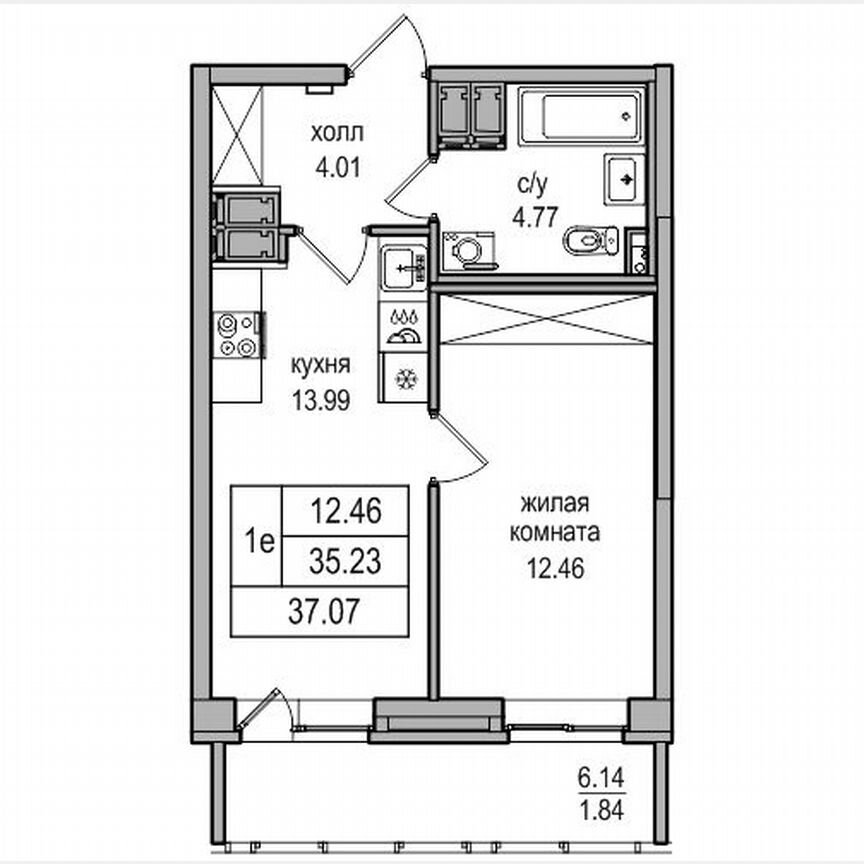 1-к. квартира, 37 м², 22/27 эт.