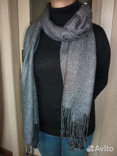 Палантин черный шерсть люрекс Италия