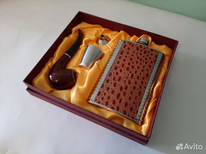 Подарочный набор мужской. Трубка, Фляжка, стопка