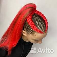 Красный канекалон на резинке для причесок