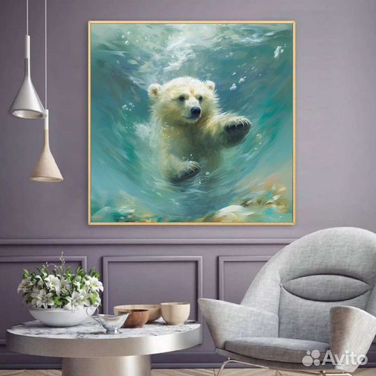 Большая картина маслом на холсте Подводный мишка