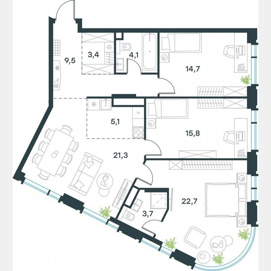 3-к. квартира, 100,3 м², 17/19 эт.