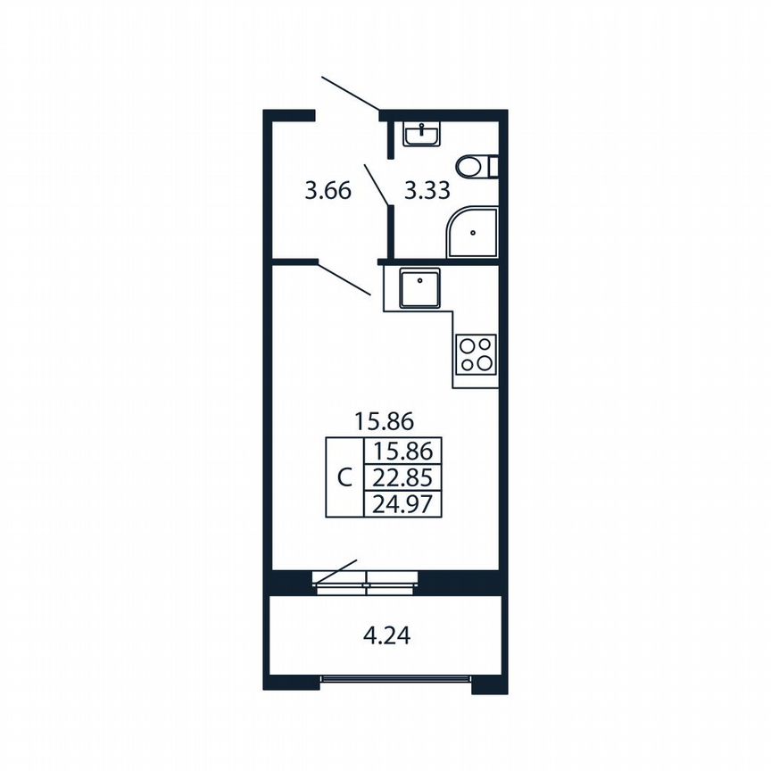 Квартира-студия, 25 м², 9/12 эт.