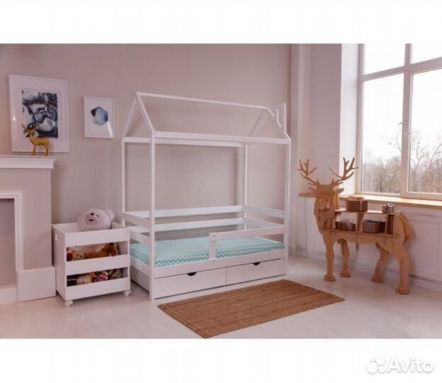 Кроватка высокий борт от 2х лет домик берёза