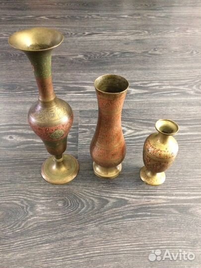 Ваза, Индия, Латунь, клеймо, эмаль, резьба, СССР