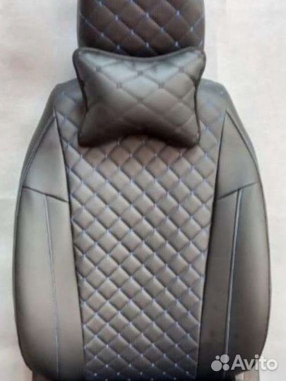 Чехлы Шевролет Ланос Франт+ экокожа с синем