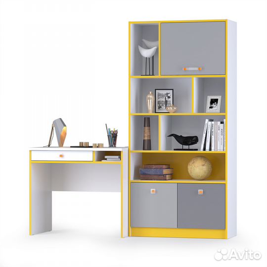 Письменный стол со стеллажом Альфа цвет солнечный