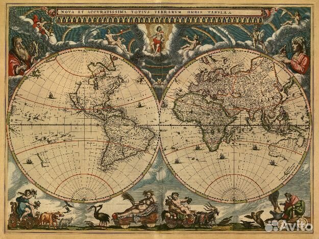 Картина интерьерная, Старинная карта мира