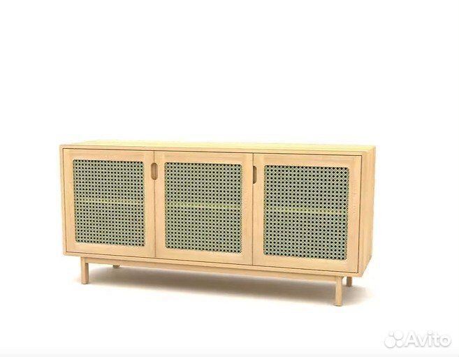 Тумба под телевизор из дуба с ротангом