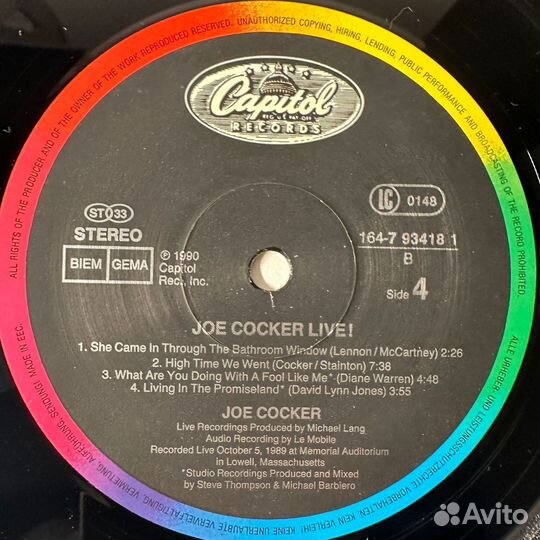 Joe Cocker – Joe Cocker Live 2LP (Европа 1990г.)