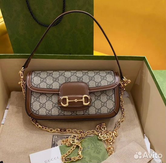 Сумка женская Gucci Horsebit на цепочке Премиум