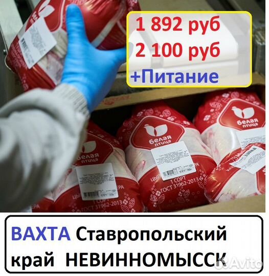 Упаковщик птицы вахта с питанием г. Невинномысск