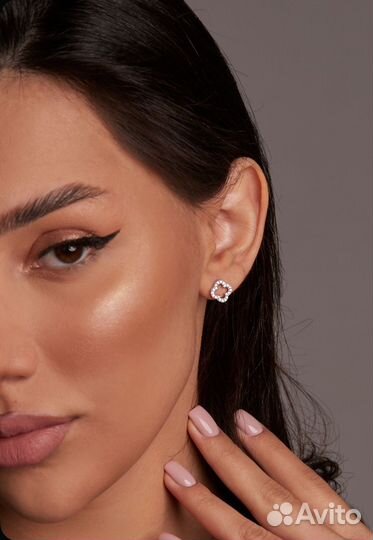 Серьги пуссеты клевер серебро